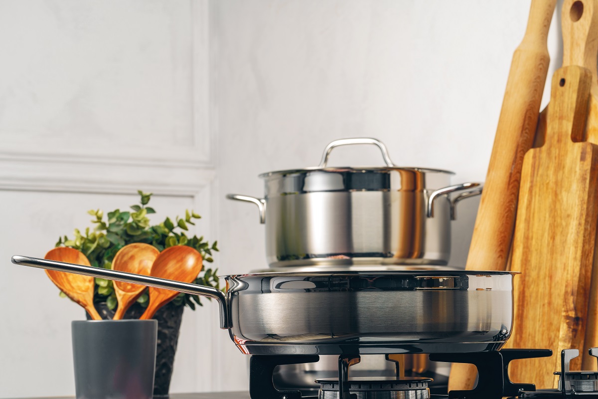 Clean Saucepan On A Gas Stove In Kitchen